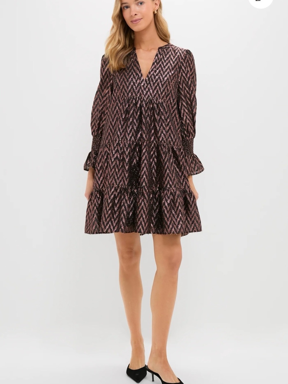 Pomander Place Black and Metallic Ikat Kenzo Mini Dress